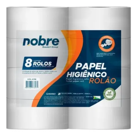 Imagem de PAPEL HIGIÊNICO ROLO 10 CM X 300 M - FARDO COM 8 ROLOS FOLHA SIMPLES