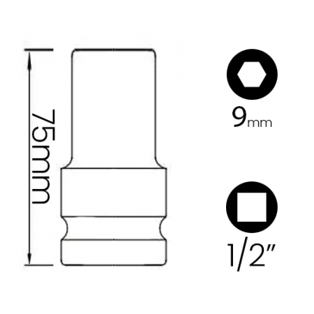 Imagem de SOQ SEXT MANUAL LONGO 9mm - Enc. 1/2" x 75mm