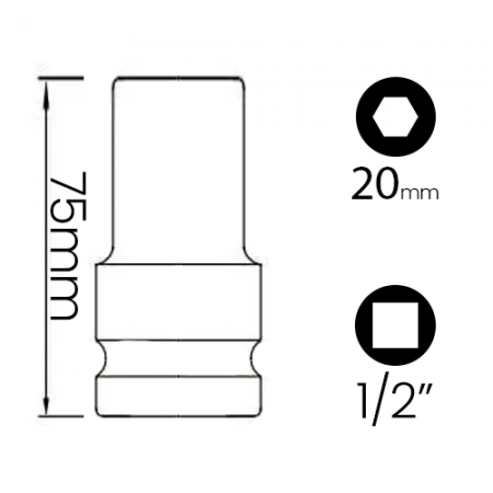 Imagem de SOQ SEXT MANUAL LONGO 20mm - Enc. 1/2" x 75mm