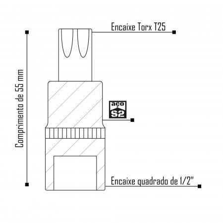Imagem de SOQ TORX MANUAL CURTO T25 - Enc. 1/2" x 55mm