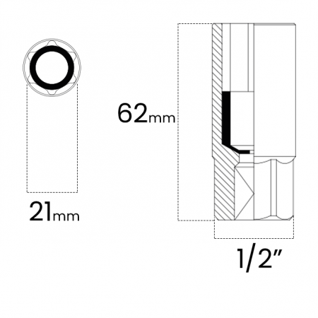 Imagem de SOQ SEXT PARA VELA 21mm - Enc. 1/2" x 62mm