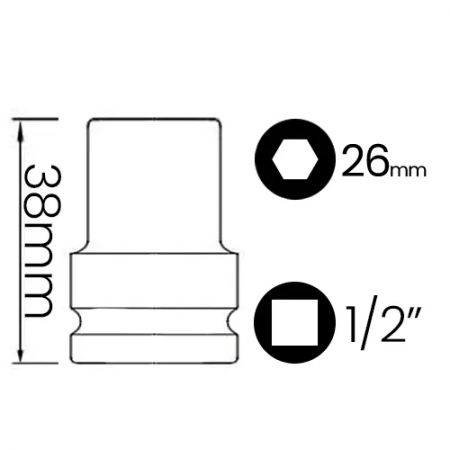 Imagem de SOQ SEXT MANUAL CURTO 26mm - Enc. 1/2" x 38mm
