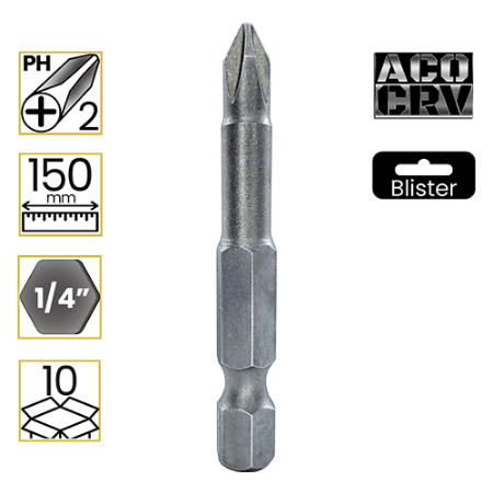 Imagem de PONTA PHILLIPS PH2 - Enc. 1/4" x 150mm [C/10]